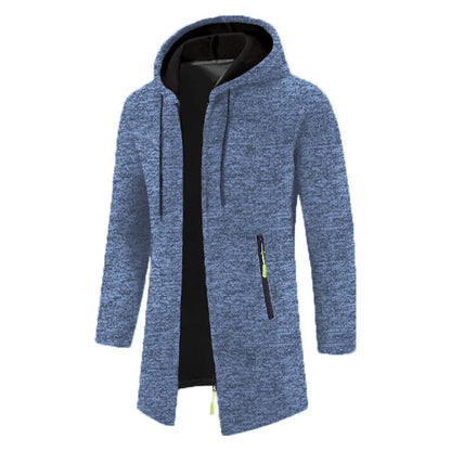 Herren Cardigan Strickjacke mit Kapuze und Reißverschlusstasche, Langarm
