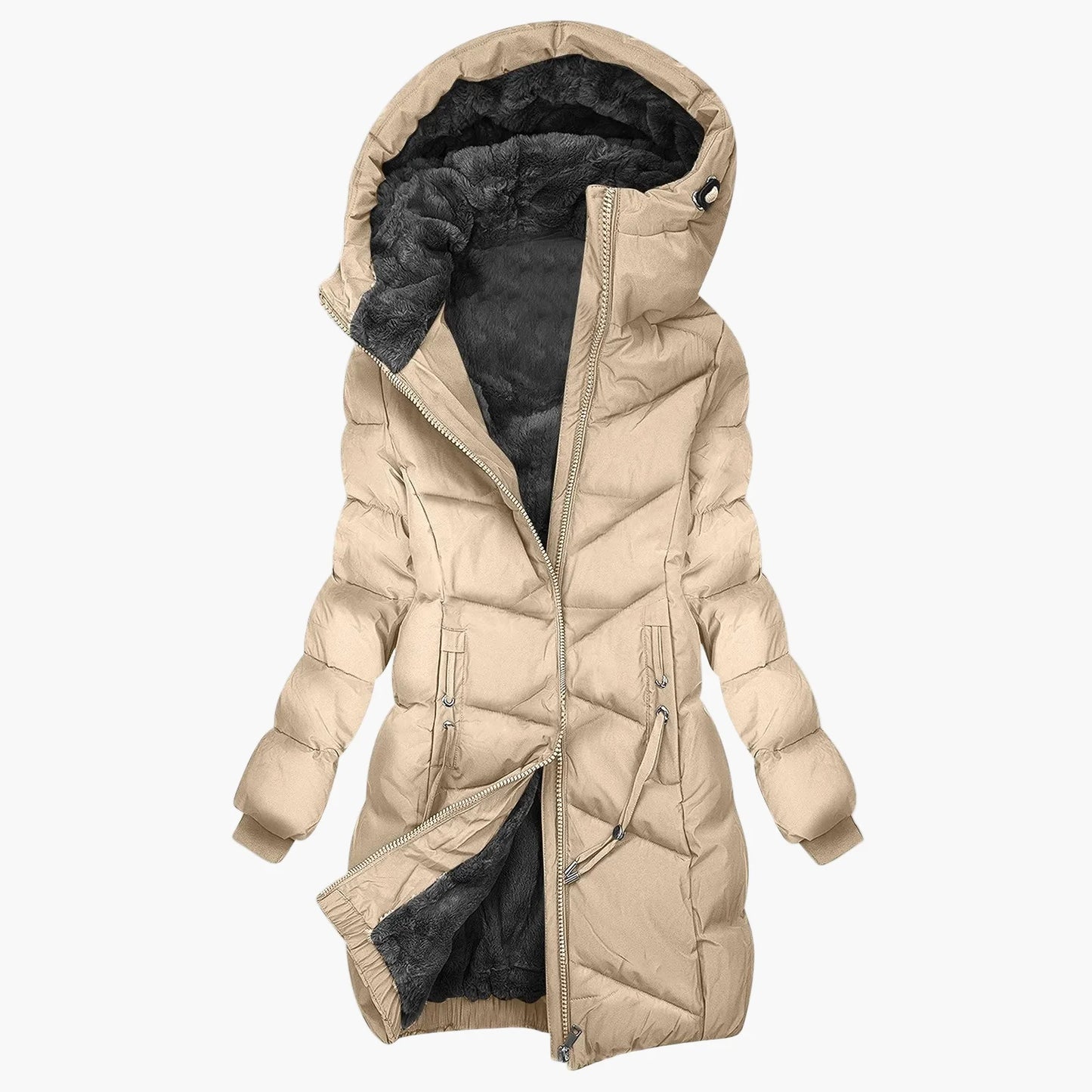 Damen Winter Steppmantel Lang mit Kapuze – Modischer Winddichter Parka für Alltag & Outdoor