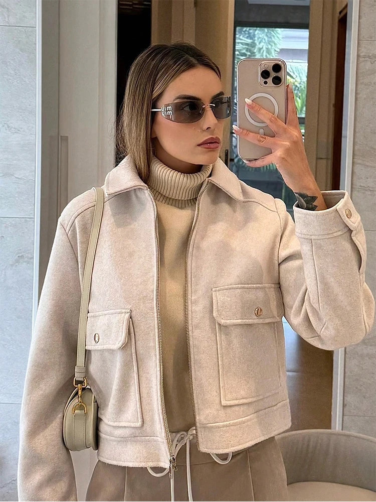 Short Jacket with Zipper and Flap Pockets