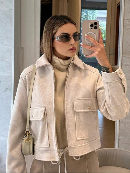 Short Jacket with Zipper and Flap Pockets