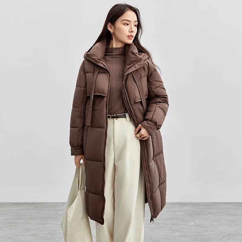Damen Winter Parka Lang Stehkragen Gesteppt Warm