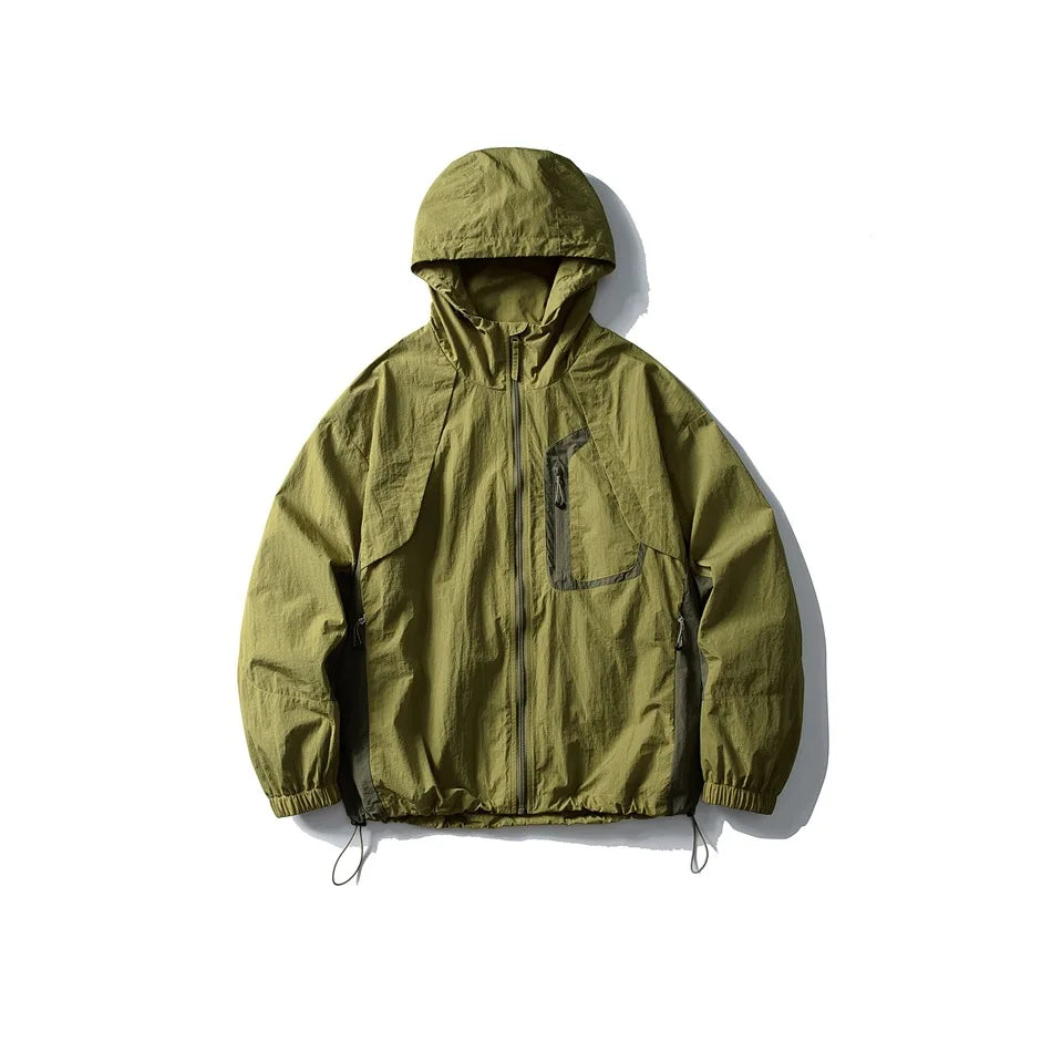Unisex Leichte Kapuzenjacke Windbreaker mit Reißverschlusstasche