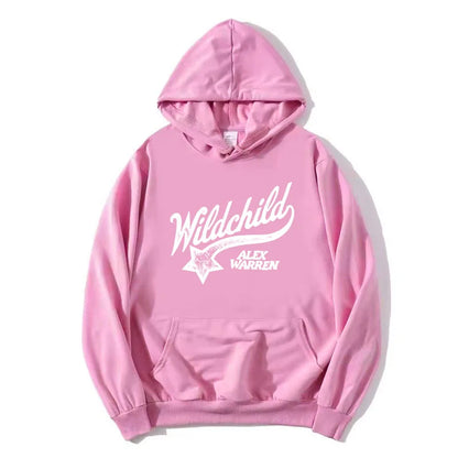 Unisex red hoodie with "Wildchild" star and text print