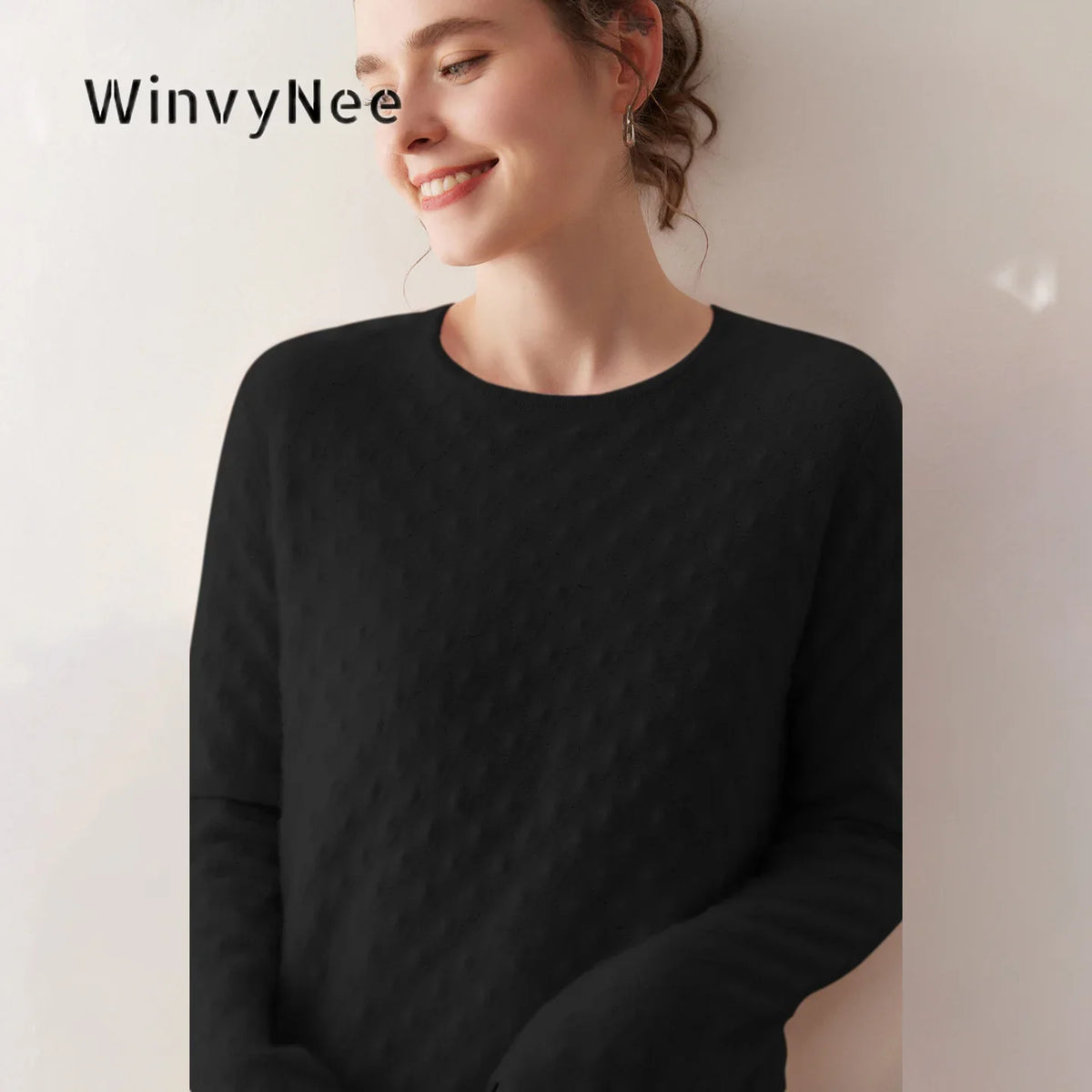 Damen Pullover Rundhalsausschnitt Langarm Strickpullover Strukturiert