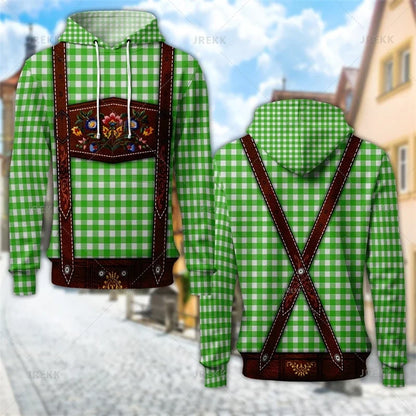 Hoodie with traditional leather pants design and hood