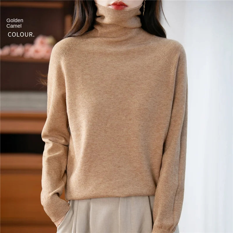 Women's long-sleeve turtleneck knitted sweater warm