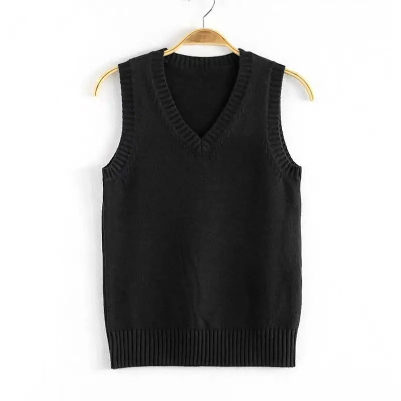 Unisex knitted vest V-neck sleeveless ribbed trim solid color