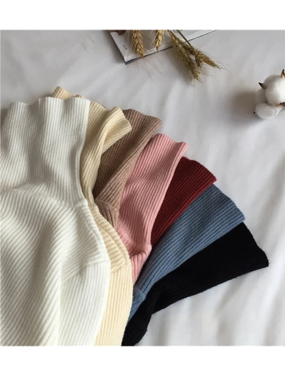 Ribbed women's basic long-sleeved turtleneck sweater