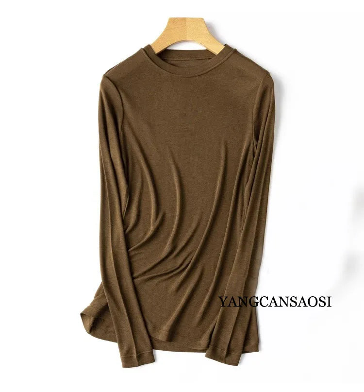 Women's Crew Neck Turtleneck Basic Slim-Fit Long-Sleeve Top
