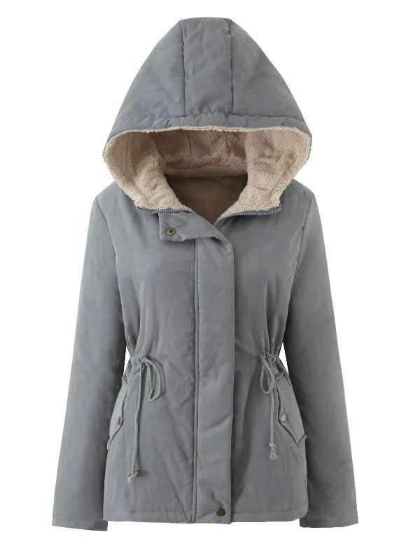 Women's Winter Jacket with Hood, Teddy Lining and Drawstring