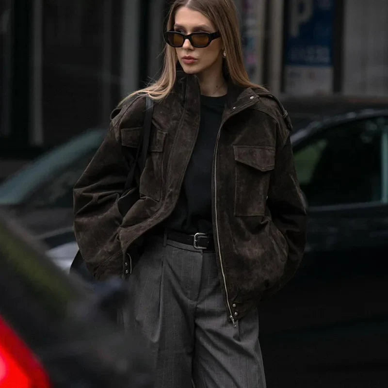 Übergangsjacke mit Stehkragen und Brusttaschen für Damen