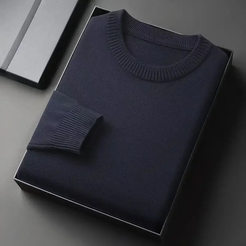 Unisex solid-color rib-knit crew-neck sweater with ribbed cuffs