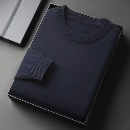 Unisex solid-color rib-knit crew-neck sweater with ribbed cuffs