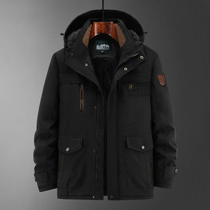 Men's winter jacket with hood, lined, with multiple pockets