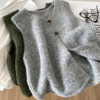 Strickweste Damen V-Ausschnitt Knopfleiste Ärmellos