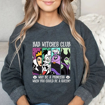 Women's Crew-Neck Sweatshirt with "Bad Witches Club" Print