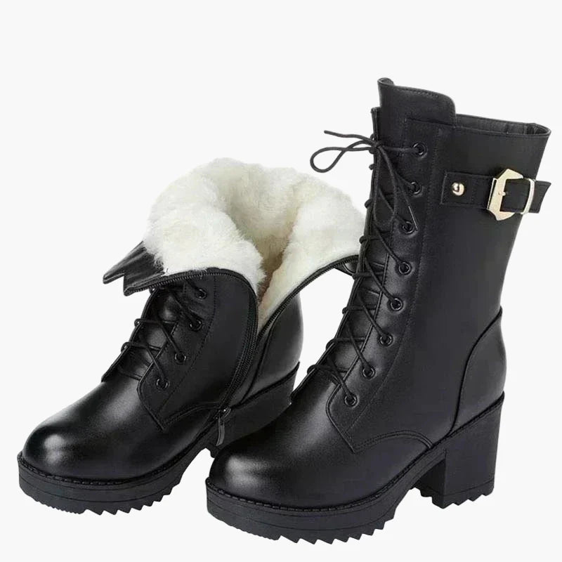 Women's winter ankle boots with heels and laces – Warm lined fashion boots