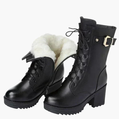 Women's winter ankle boots with heels and laces – Warm lined fashion boots