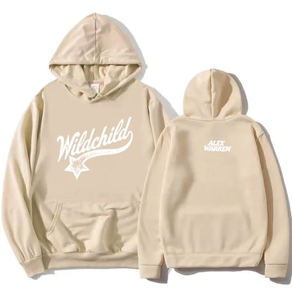 Unisex red hoodie with "Wildchild" star and text print