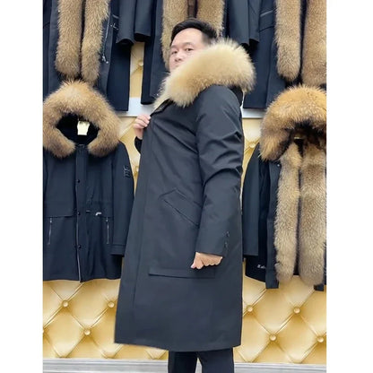 Men's winter parka with fur trim and fur lining