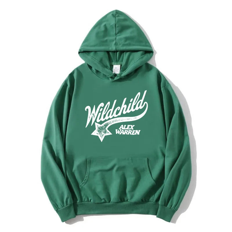 Unisex red hoodie with "Wildchild" star and text print