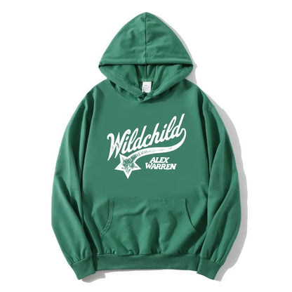Unisex red hoodie with "Wildchild" star and text print