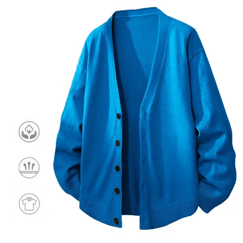 Herren Strickjacke V-Ausschnitt Unifarben Knöpfe