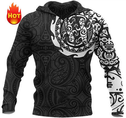 Unisex Hoodie with Hood, Tribal Turtle Pattern