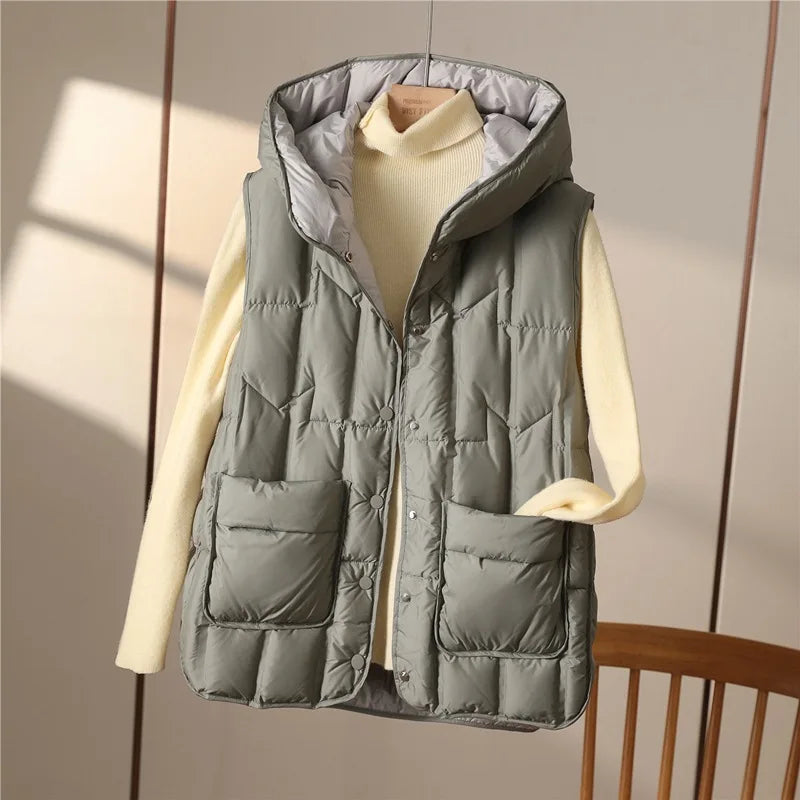 Padded Vest with Hood Women's Quilted Vest with Pockets