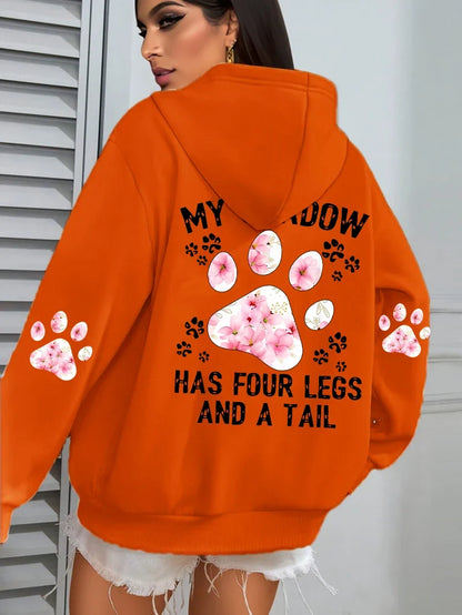 Women's hoodie with hood and animal motif - "My Shadow Has Four Legs And A Tail"
