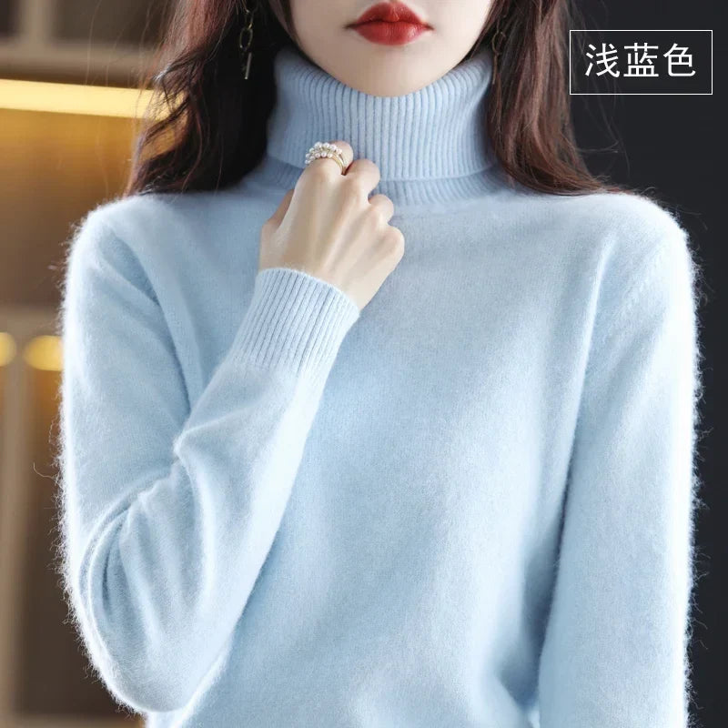 Women's turtleneck sweater long sleeves fine-knit sweater soft material