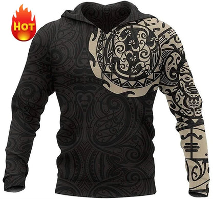 Unisex Hoodie with Hood, Tribal Turtle Pattern