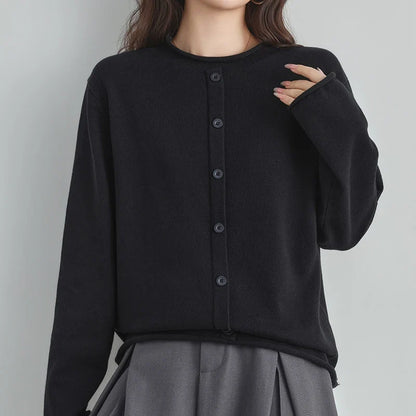 Damen Cardigan Rundhals Langarm Strickjacke mit Knöpfen