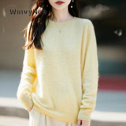 Women's soft fine-knit crew-neck long-sleeve sweater