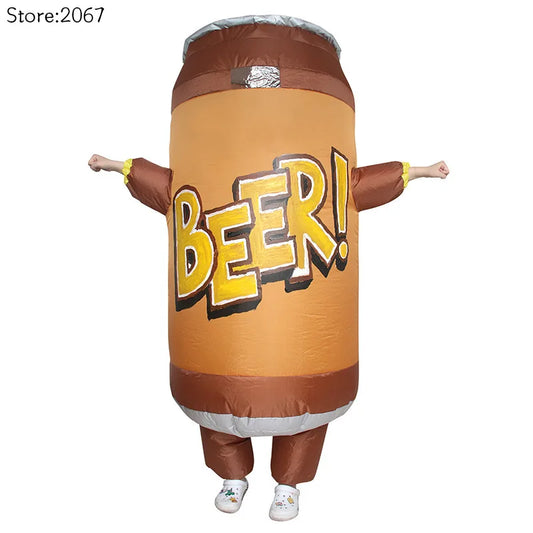 Inflatable costume beer can orange brown carnival costume party disguise