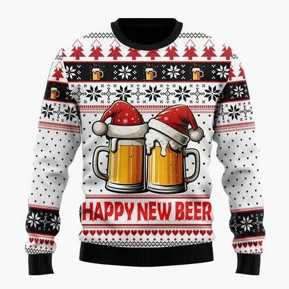Herren Weihnachtspullover Lustig – Santa mit Bier – Ugly Christmas Sweater für Weihnachtsfeiern