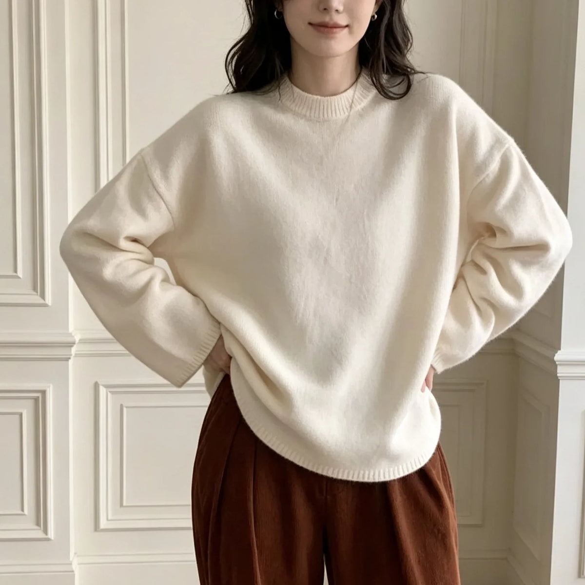 Women's oversized crew-neck long-sleeve knitted sweater