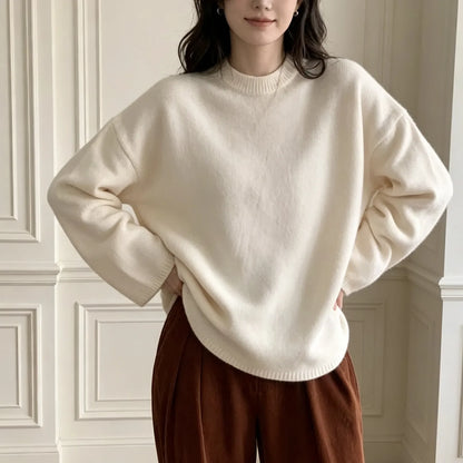 Women's oversized crew-neck long-sleeve knitted sweater