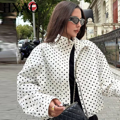 Kurze Damen Tupfen Jacke mit Stehkragen