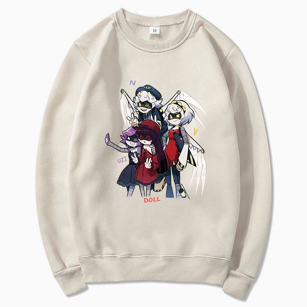 Hoodie mit Kapuze und Anime-Figuren Print Schwarz Unisex