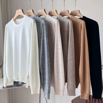 Women's fine-knit crew-neck long-sleeve basic sweater