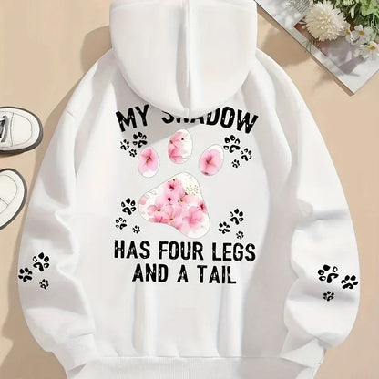 Women's hoodie with hood and animal motif - "My Shadow Has Four Legs And A Tail"