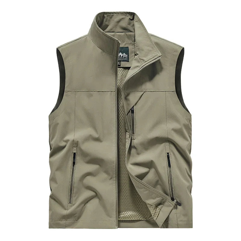 Herren Outdoor Weste mit Stehkragen - Winddichte Freizeit Jacke ohne Ärmel