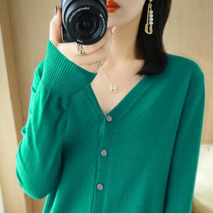 Damen Strick-Cardigan mit V-Ausschnitt und Knopfleiste