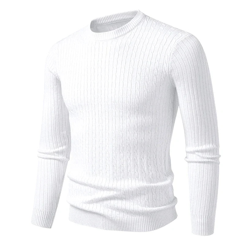 Men's knitted crew-neck cable-knit long-sleeve sweater