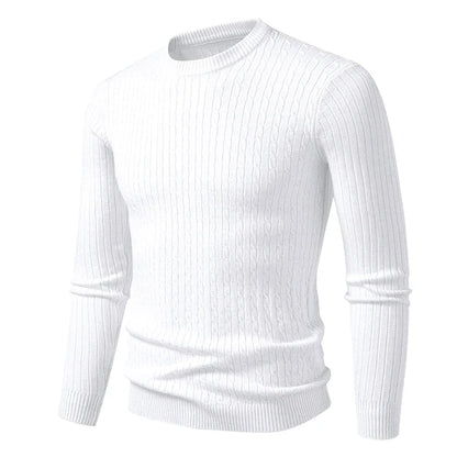 Men's knitted crew-neck cable-knit long-sleeve sweater