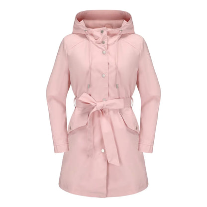 Damen Kurzmantel mit Kapuze und Gürtel, Übergangsjacke mit Knöpfen, Langarm Trenchcoat
