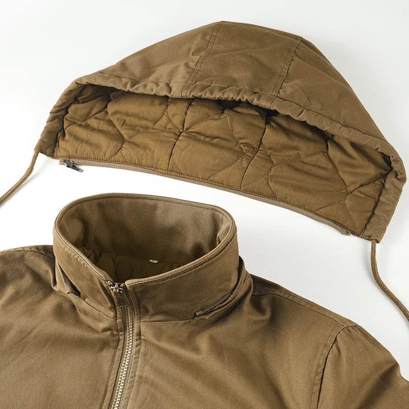 Men's hooded bomber jacket, lined, army green