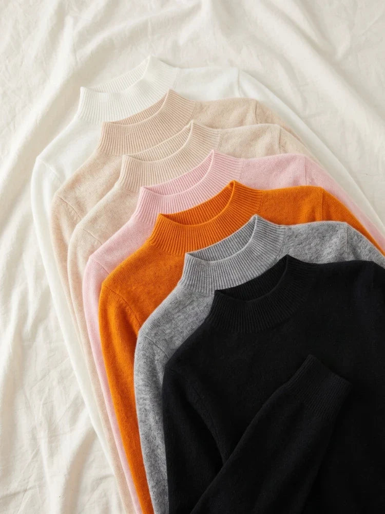Women's long-sleeve turtleneck basic knitted sweater, high-neck sweater