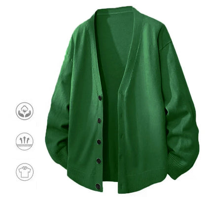 Herren Strickjacke V-Ausschnitt Unifarben Knöpfe